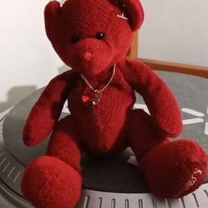 January zodiac  garnet birthstone on  adorable red teddy bear.